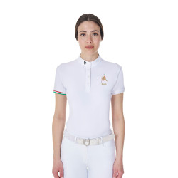 Polo de competição Equestro x FISE feminino, corte slim, mangas curtas Branco