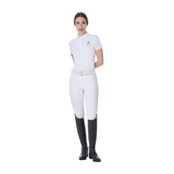 Polo de competição Equestro x FISE feminino, corte slim, mangas curtas Branco