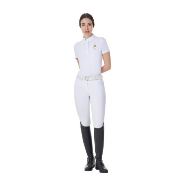 Polo de competição Equestro x FISE feminino, corte slim, mangas curtas Branco