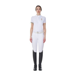 Polo de competição Equestro x FISE feminino, corte slim, mangas curtas Branco