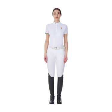 Polo de competição Equestro x FISE feminino, corte slim, mangas curtas Branco