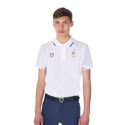 Polo de treino masculino Equestro x FISE três botões manga curta Branco