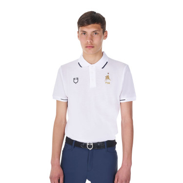 Polo de treino masculino Equestro x FISE três botões manga curta Branco