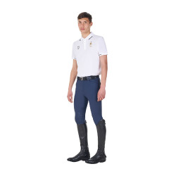 Polo de treino masculino Equestro x FISE três botões manga curta Branco