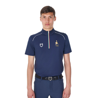 Polo de treino masculino Equestro x FISE com zíper, bandeira italiana, mangas curtas Blazer marinho Azul-marinho