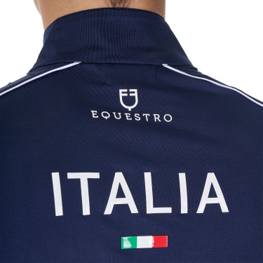 Polo de treino masculino Equestro x FISE com zíper, bandeira italiana, mangas curtas Blazer marinho Azul-marinho