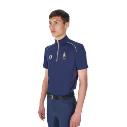 Polo de treino masculino Equestro x FISE com zíper, bandeira italiana, mangas curtas Blazer marinho Azul-marinho