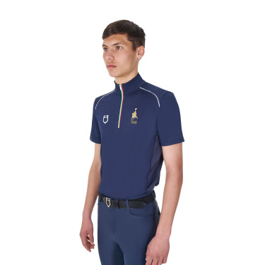Polo de treino masculino Equestro x FISE com zíper, bandeira italiana, mangas curtas Blazer marinho Azul-marinho