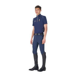 Polo de treino masculino Equestro x FISE com zíper, bandeira italiana, mangas curtas Blazer marinho Azul-marinho