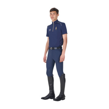 Polo de treino masculino Equestro x FISE com zíper, bandeira italiana, mangas curtas Blazer marinho Azul-marinho