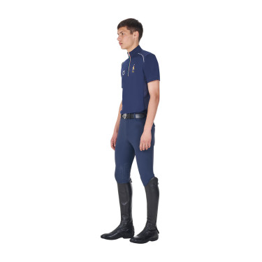 Polo de treino masculino Equestro x FISE com zíper, bandeira italiana, mangas curtas Blazer marinho Azul-marinho