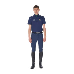 Polo de treino masculino Equestro x FISE com zíper, bandeira italiana, mangas curtas Blazer marinho Azul-marinho