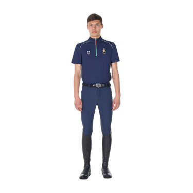 Polo de treino masculino Equestro x FISE com zíper, bandeira italiana, mangas curtas Blazer marinho Azul-marinho