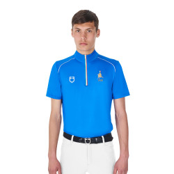 Polo de treino masculino Equestro x FISE com zíper, bandeira italiana, mangas curtas Azul da Savoia