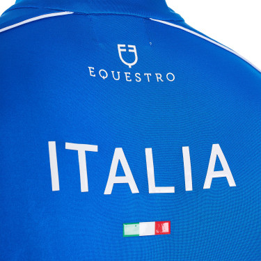 Polo de treino masculino Equestro x FISE com zíper, bandeira italiana, mangas curtas Azul da Savoia