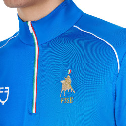 Polo de treino masculino Equestro x FISE com zíper, bandeira italiana, mangas curtas Azul da Savoia