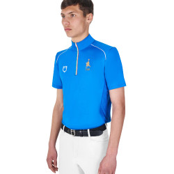Polo de treino masculino Equestro x FISE com zíper, bandeira italiana, mangas curtas Azul da Savoia
