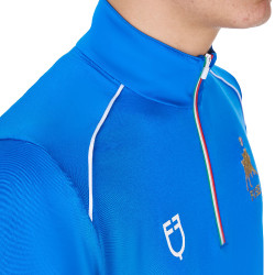 Polo de treino masculino Equestro x FISE com zíper, bandeira italiana, mangas curtas Azul da Savoia