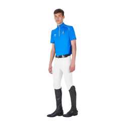Polo de treino masculino Equestro x FISE com zíper, bandeira italiana, mangas curtas Azul da Savoia