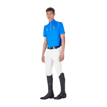 Polo de treino masculino Equestro x FISE com zíper, bandeira italiana, mangas curtas Azul da Savoia
