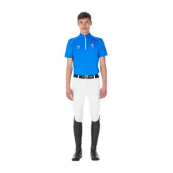 Polo de treino masculino Equestro x FISE com zíper, bandeira italiana, mangas curtas Azul da Savoia