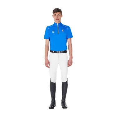 Polo de treino masculino Equestro x FISE com zíper, bandeira italiana, mangas curtas Azul da Savoia