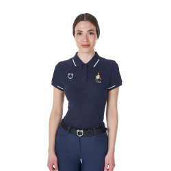 Pólo de treino feminino Equestro x FISE três botões mangas curtas Blazer marinho Azul-marinho Pólo de treino feminino Equestro x FISE três botões mangas curtas Blazer marinho Azul-marinho