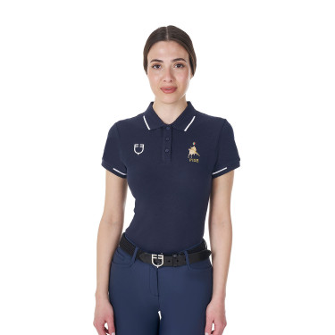 Pólo de treino feminino Equestro x FISE três botões mangas curtas Blazer marinho Azul-marinho Pólo de treino feminino Equestro x FISE três botões mangas curtas Blazer marinho Azul-marinho