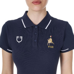 Pólo de treino feminino Equestro x FISE três botões mangas curtas Blazer marinho Azul-marinho Pólo de treino feminino Equestro x FISE três botões mangas curtas Blazer marinho Azul-marinho