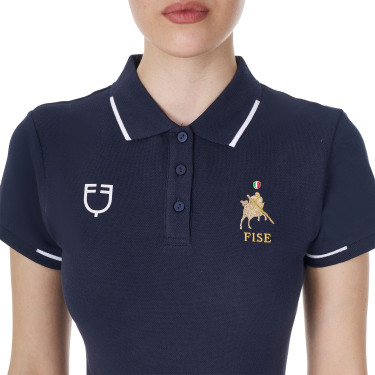 Pólo de treino feminino Equestro x FISE três botões mangas curtas Blazer marinho Azul-marinho Pólo de treino feminino Equestro x FISE três botões mangas curtas Blazer marinho Azul-marinho