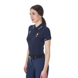 Pólo de treino feminino Equestro x FISE três botões mangas curtas Blazer marinho Azul-marinho Pólo de treino feminino Equestro x FISE três botões mangas curtas Blazer marinho Azul-marinho