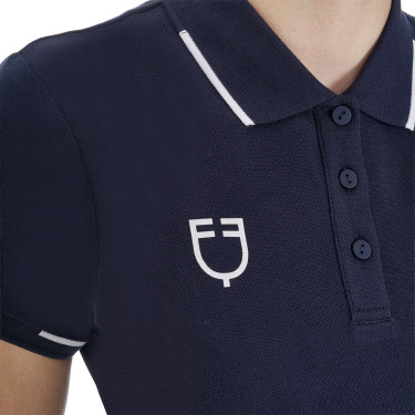 Pólo de treino feminino Equestro x FISE três botões mangas curtas Blazer marinho Azul-marinho Pólo de treino feminino Equestro x FISE três botões mangas curtas Blazer marinho Azul-marinho
