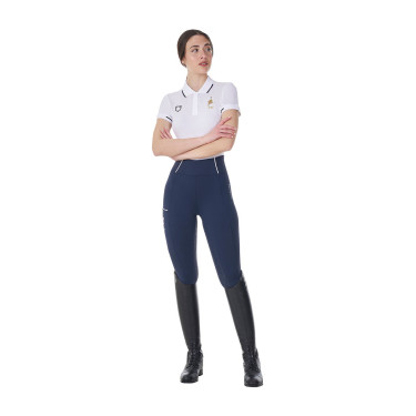 Pólo de treino feminino Equestro x FISE três botões mangas curtas Branco