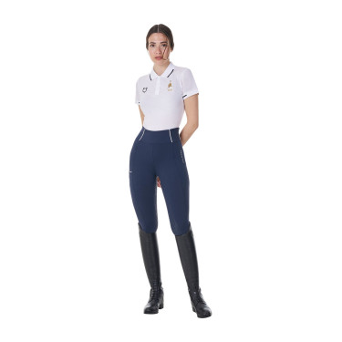 Pólo de treino feminino Equestro x FISE três botões mangas curtas Branco