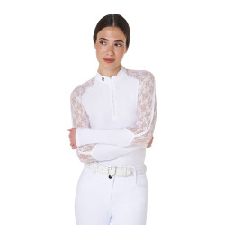 Polo de treino feminino Equestro de mangas compridas com renda Branco Polo de treino feminino Equestro de mangas compridas com renda Branco