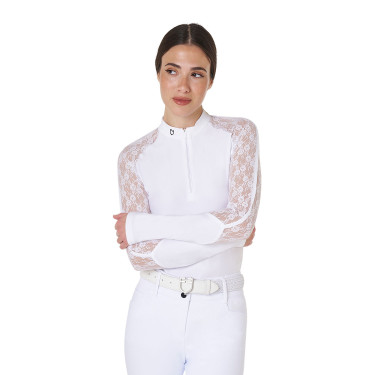 Polo de treino feminino Equestro de mangas compridas com renda Branco Polo de treino feminino Equestro de mangas compridas com renda Branco