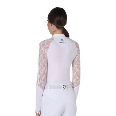 Polo de treino feminino Equestro de mangas compridas com renda Branco Polo de treino feminino Equestro de mangas compridas com renda Branco