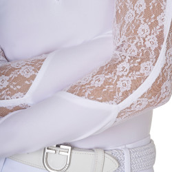 Polo de treino feminino Equestro de mangas compridas com renda Branco Polo de treino feminino Equestro de mangas compridas com renda Branco