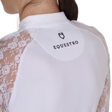 Polo de treino feminino Equestro de mangas compridas com renda Branco Polo de treino feminino Equestro de mangas compridas com renda Branco