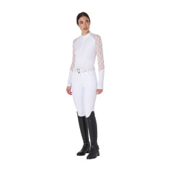 Polo de treino feminino Equestro de mangas compridas com renda Branco Polo de treino feminino Equestro de mangas compridas com renda Branco