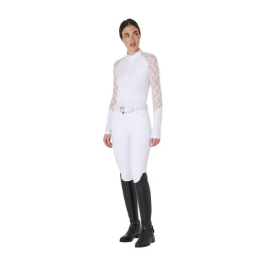 Polo de treino feminino Equestro de mangas compridas com renda Branco Polo de treino feminino Equestro de mangas compridas com renda Branco