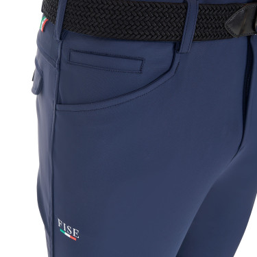 Calças de equitação masculinas Equestro x FISE com grip nos joelhos Blazer marinho Azul-marinho