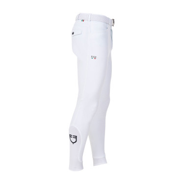 Calças de equitação masculinas Equestro x FISE com grip nos joelhos Branco Calças de equitação masculinas Equestro x FISE com grip nos joelhos Branco