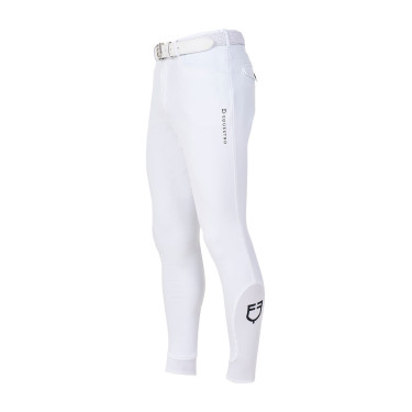 Calças de equitação masculinas Equestro x FISE com grip nos joelhos Branco Calças de equitação masculinas Equestro x FISE com grip nos joelhos Branco