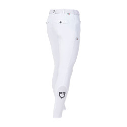 Calças de equitação masculinas Equestro x FISE com grip nos joelhos Branco Calças de equitação masculinas Equestro x FISE com grip nos joelhos Branco
