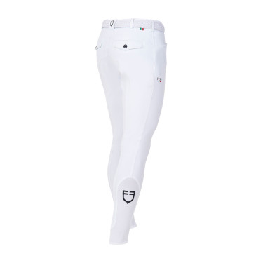 Calças de equitação masculinas Equestro x FISE com grip nos joelhos Branco Calças de equitação masculinas Equestro x FISE com grip nos joelhos Branco