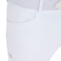 Calças de equitação masculinas Equestro x FISE com grip nos joelhos Branco Calças de equitação masculinas Equestro x FISE com grip nos joelhos Branco