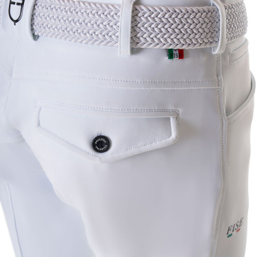 Calças de equitação masculinas Equestro x FISE com grip nos joelhos Branco Calças de equitação masculinas Equestro x FISE com grip nos joelhos Branco