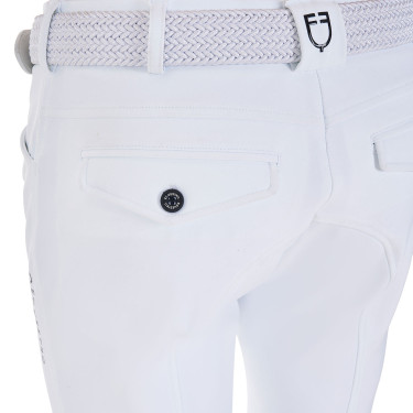Calças de equitação masculinas Equestro x FISE com grip nos joelhos Branco Calças de equitação masculinas Equestro x FISE com grip nos joelhos Branco