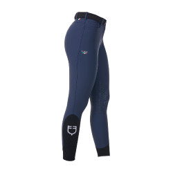 Calças de equitação femininas Equestro x FISE com grip nos joelhos Blazer marinho Azul-marinho
